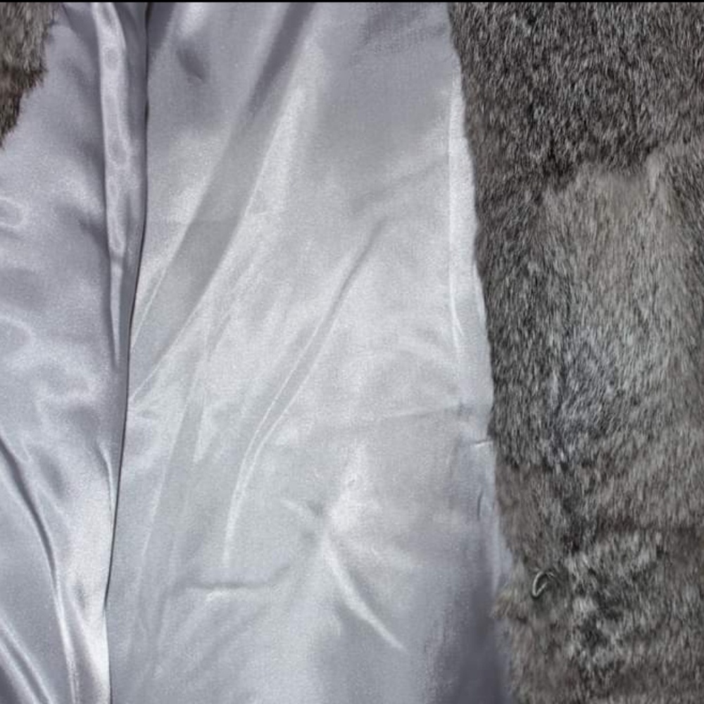 Grey Patchwork Rabbit Fur Coat - image 2